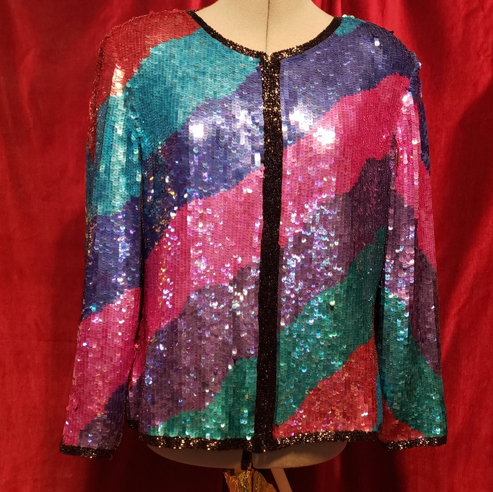 Stenay Iridescent Rainbow striped sequin jacket